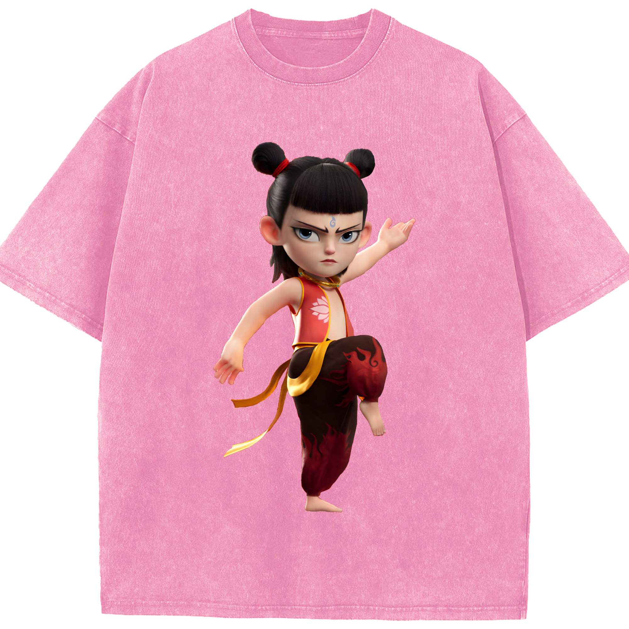 （画像用） Ne Zha 2 ナタ 魔童の大暴れ 綿100% ヴィンテージ風 半袖Tシャツ（フロントプリント）
